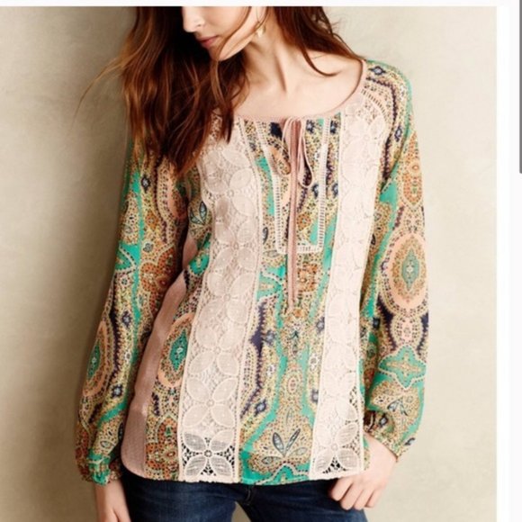 Anthropologie Tops - Meadow Rue Floral Print Peasant Blouse